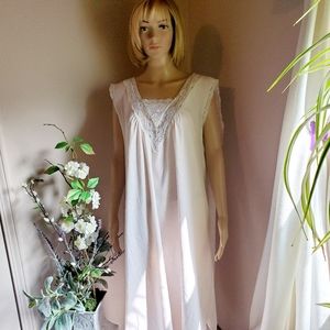 Tessie Nightgown Pale Pink Sheer Lace Top Vintage USA Traditional Sexy Granny